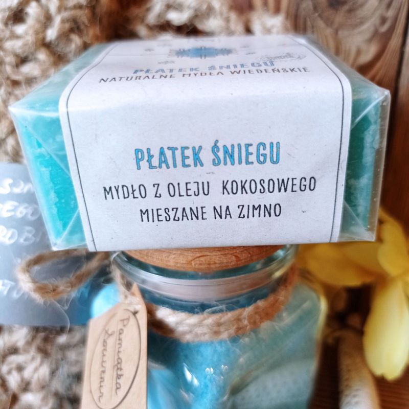 Zestaw kosmetyczny Niebieski – mydło, sól kąpielowa, myjka jutowa, kosmetyki naturalne - obrazek 2