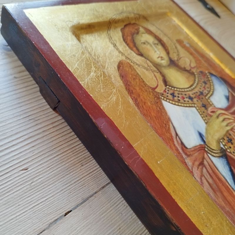 Ikona Archanioł Gabriel – Tempera Jajowa na Drewnie, Złocona, Inspiracja Simone Martini - obrazek 4
