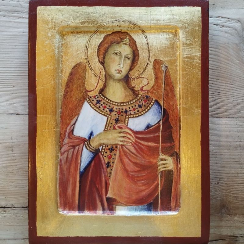 Ikona Archanioł Gabriel – Tempera Jajowa na Drewnie, Złocona, Inspiracja Simone Martini