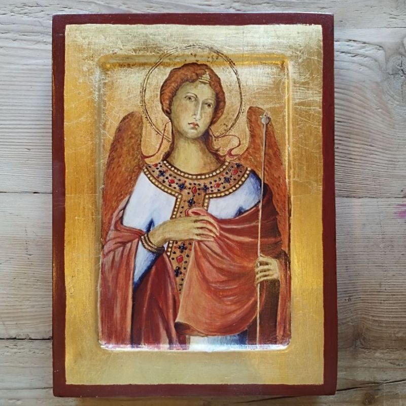 Ikona Archanioł Gabriel – Tempera Jajowa na Drewnie, Złocona, Inspiracja Simone Martini - obrazek 2