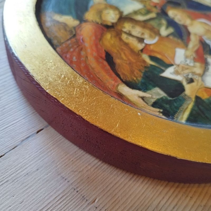 Ikona Koronacja Madonny z Dzieciątkiem – Tempera Jajowa, Złocona, Inspiracja Botticelli - obrazek 2