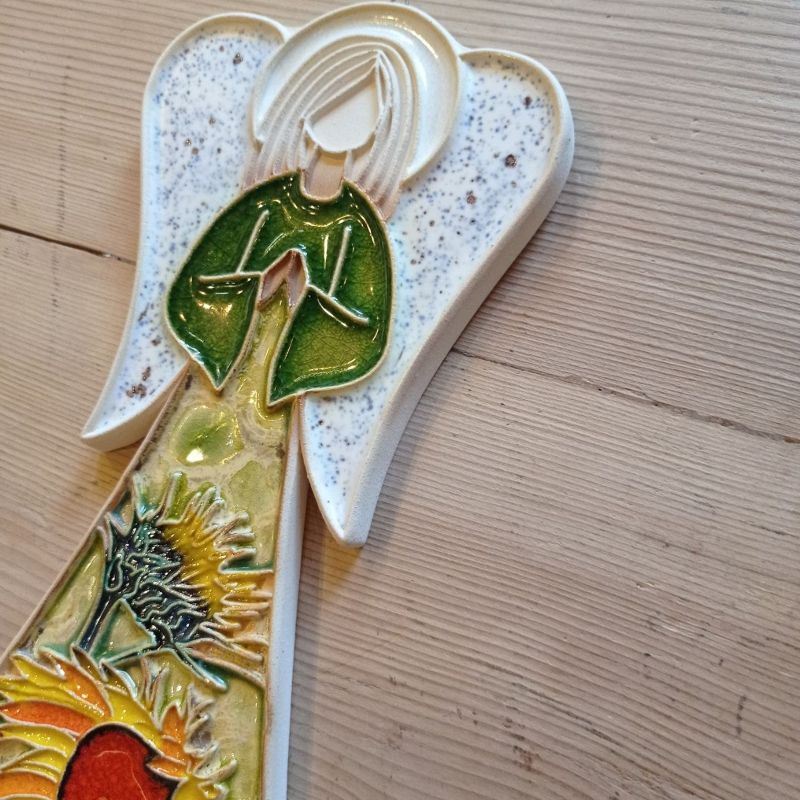 Anioł ceramiczny wiszący kwiatowy motyw słonecznik wysokość ok. 26cm - obrazek 4