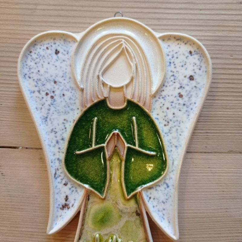 Anioł ceramiczny wiszący kwiatowy motyw słonecznik wysokość ok. 26cm - obrazek 3