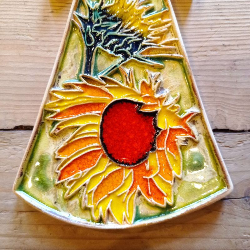 Anioł ceramiczny wiszący kwiatowy motyw słonecznik wysokość ok. 26cm - obrazek 2