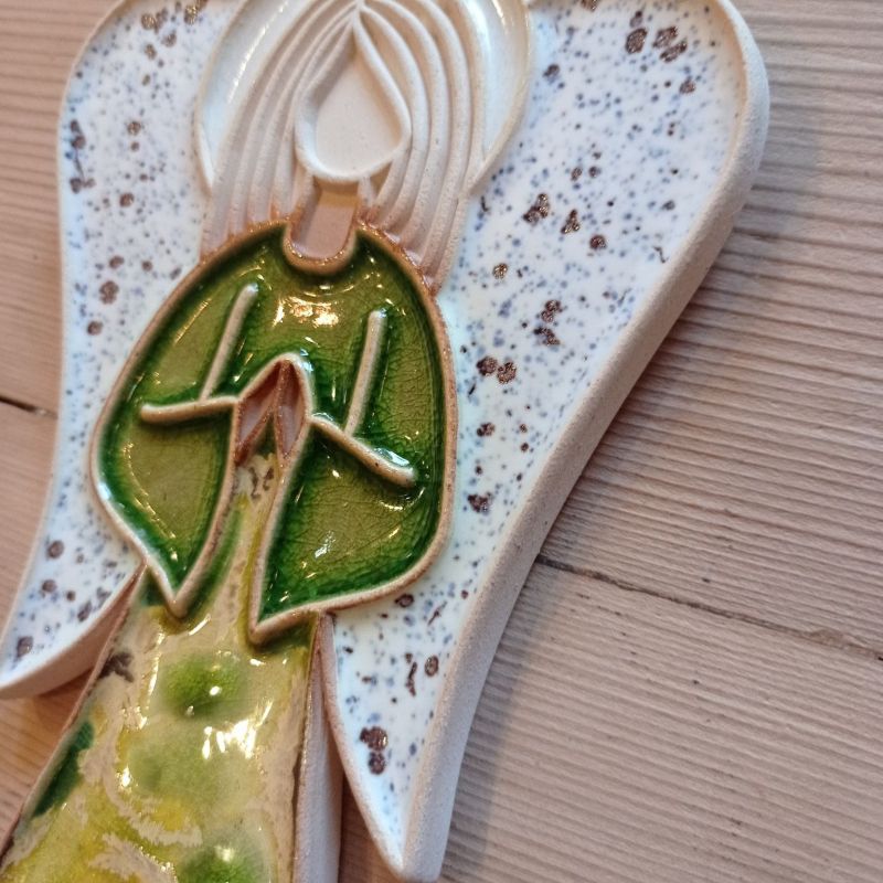Anioł ceramiczny wiszący kwiatowy motyw żółta róża #2 wysokość ok. 26 cm - obrazek 5