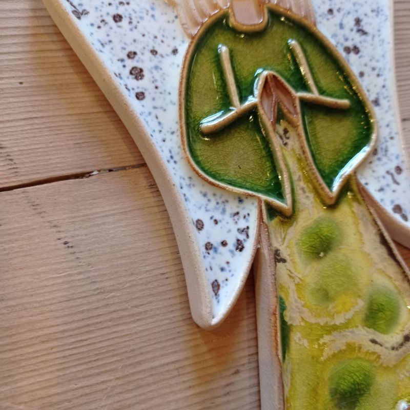 Anioł ceramiczny wiszący kwiatowy motyw żółta róża #2 wysokość ok. 26 cm - obrazek 4