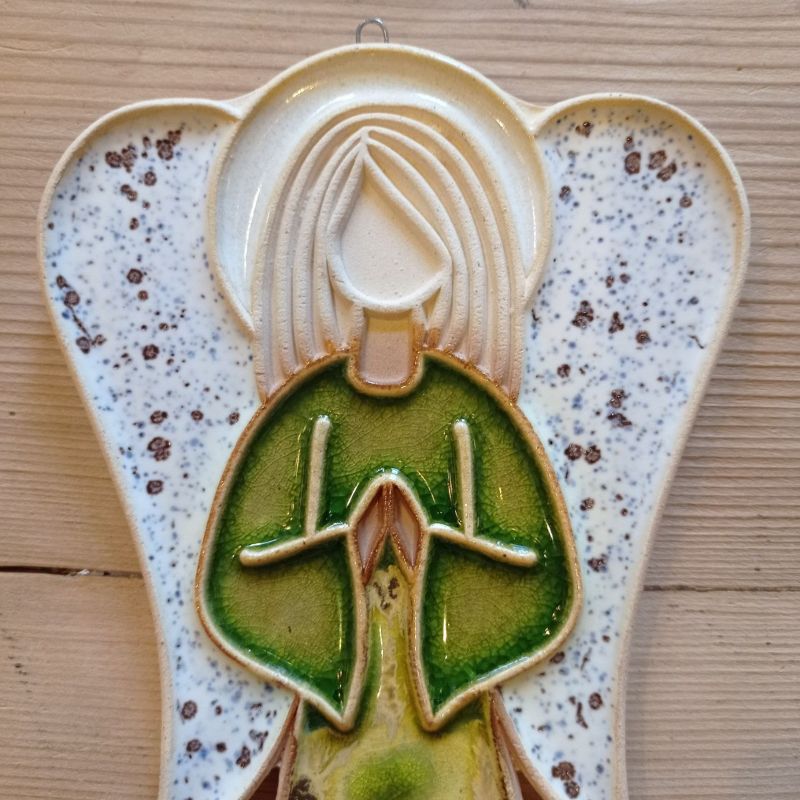 Anioł ceramiczny wiszący kwiatowy motyw żółta róża #2 wysokość ok. 26 cm - obrazek 3