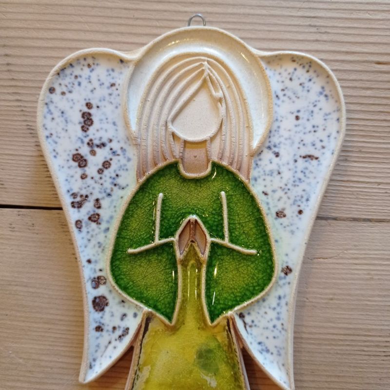 Anioł ceramiczny wiszący kwiatowy motyw chabry #2 wysokość ok. 22cm - obrazek 3