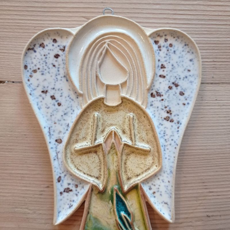 Anioł ceramiczny wiszący kwiatowy motyw irys #1 wysokość ok. 22cm - obrazek 2