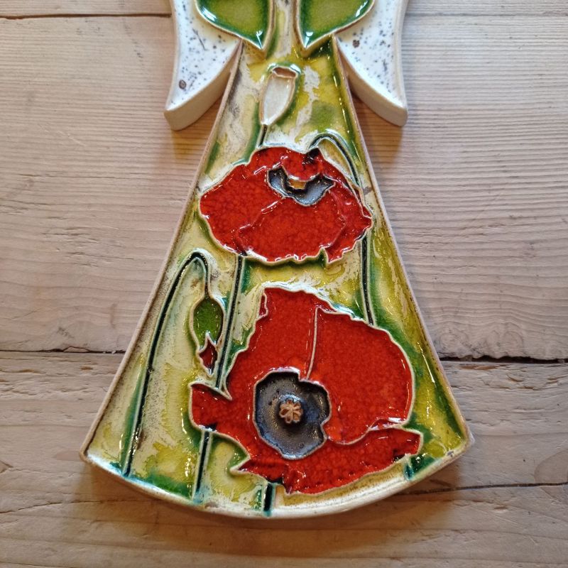 Anioł ceramiczny wiszący kwiatowy motyw mak wysokość ok. 26cm - obrazek 2