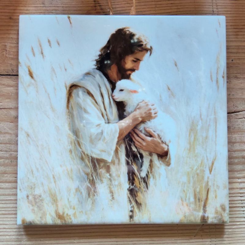 Kafel ceramiczny obrazek "Jezus z barankiem" dekoracja ścienna - obrazek 2